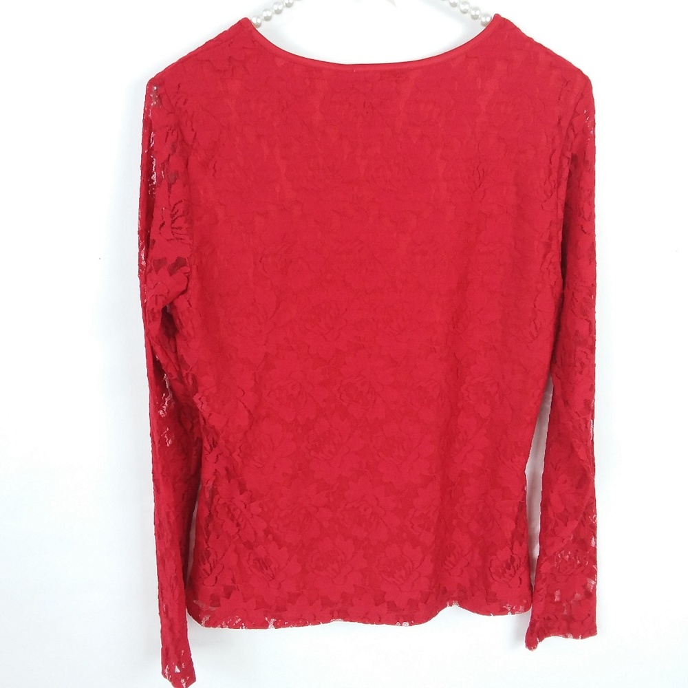 Calvin Klein Red Lace Top Long Sleeve NWT -1 - Picture 6 of 6